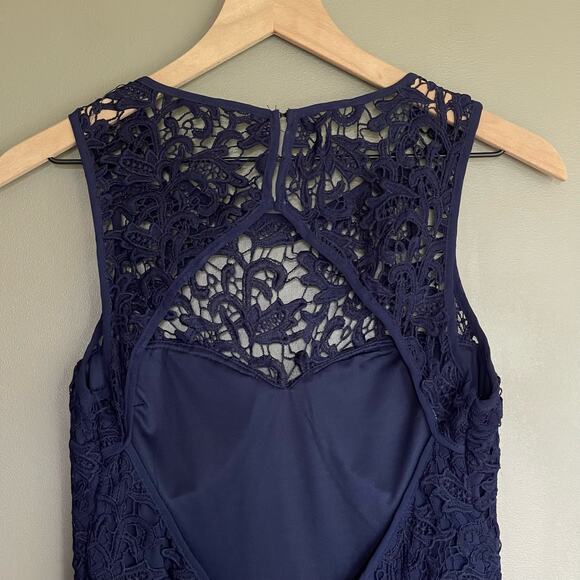 Lulus Romantic Tale Navy Blue Lace Mini Skater Dress Size Medium Open Back Sexy - Picture 11 of 16
